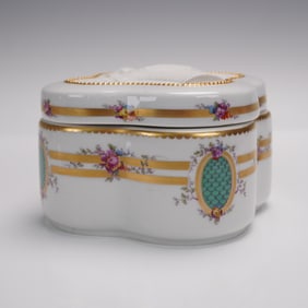 KPM Berlin Porcelain Dresser Box with Cherub Relief Lid and Floral Garland