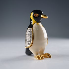 Rucinni Jeweled Penguin Figurine Box with Swarovski Crystals