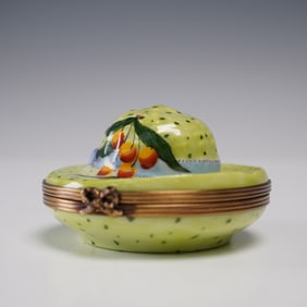 Limoges France Trinket Box, Hat with Fruit
