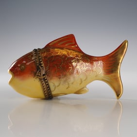 Limoges France Trinket Box, Red Fish