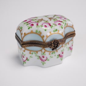 Limoges Porcelain Hand Painted Perfume Chest with Bottles