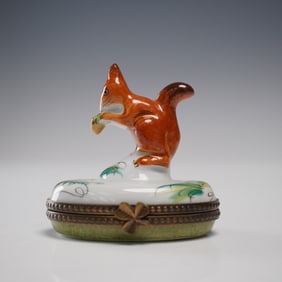 Limoges Porcelain Treasure Box, Squirrel
