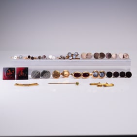 16 Pair Vintage Cufflinks with 3pc Tie Clips and Pins Assortment