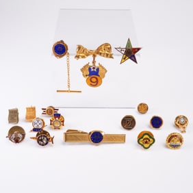 18pc Vintage Enamel Pin and Tie Clip Collection