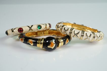 3pc Enamel and Gold-Tone Bangle Bracelet Set
