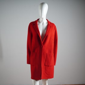 St. John Bright Scarlet Wool Coat w/ Pockets & Single-Button Closuren