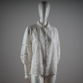 Miss June Paris Embroidered Broderie Anglaise Blouse in White Cotton Voile
