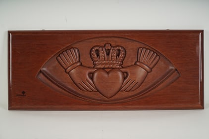 Heritage Hand-Carved Mahogany Wall Panel, Claddagh Symbol