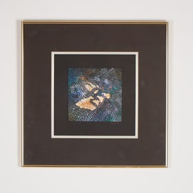 Original Embossed Gold Foil Abstract Mixed-Media Artwork