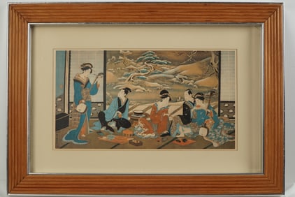After Utagawa Toyoharu's Color Woodcut, A Winter Party, 20th Century Print