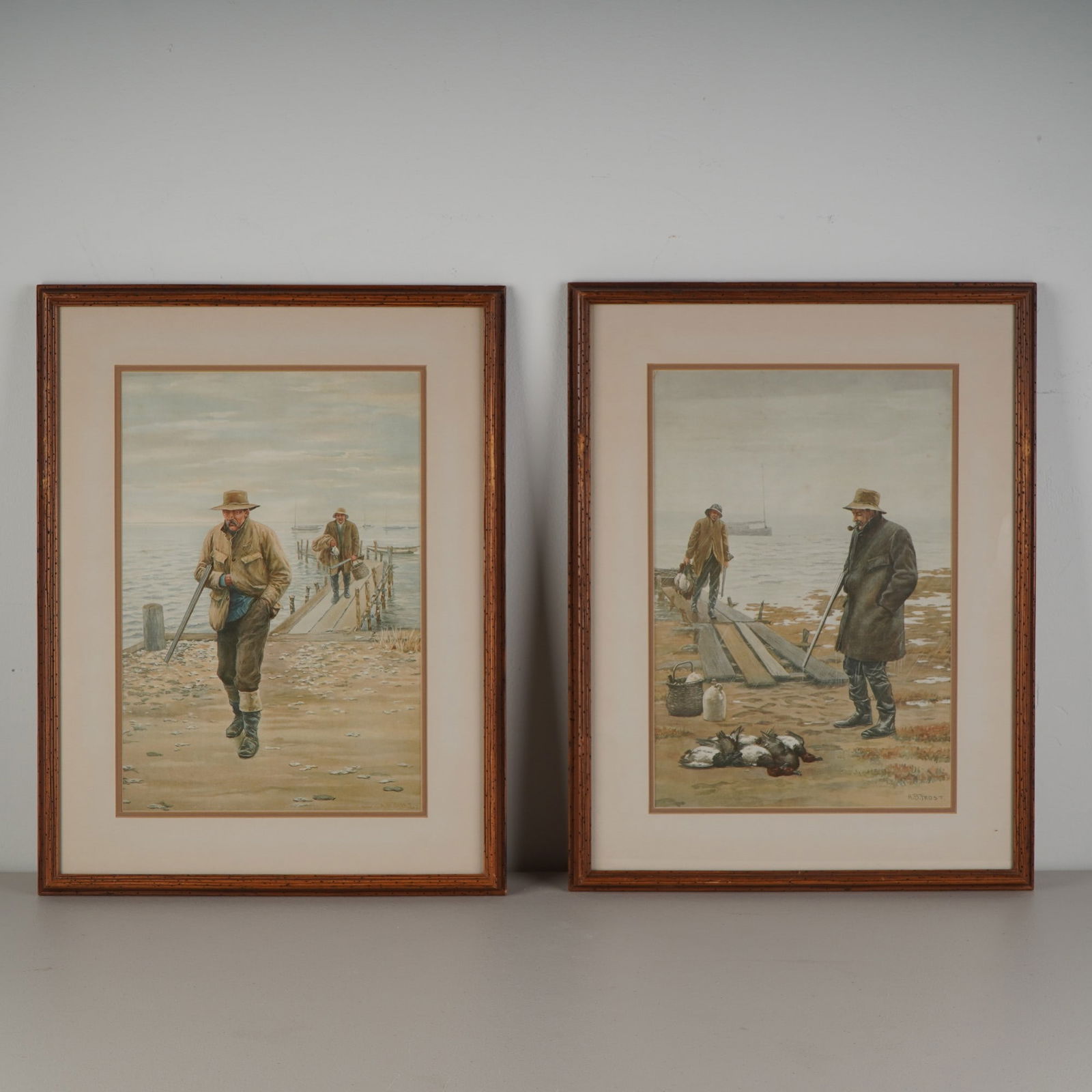 2 pc Arthur Burdett Frost Chromolithographs Sporting-Life Scenes (1 of 4)