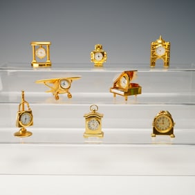 8pc Miniature Quartz Desk Clocks, Gold-Tone
