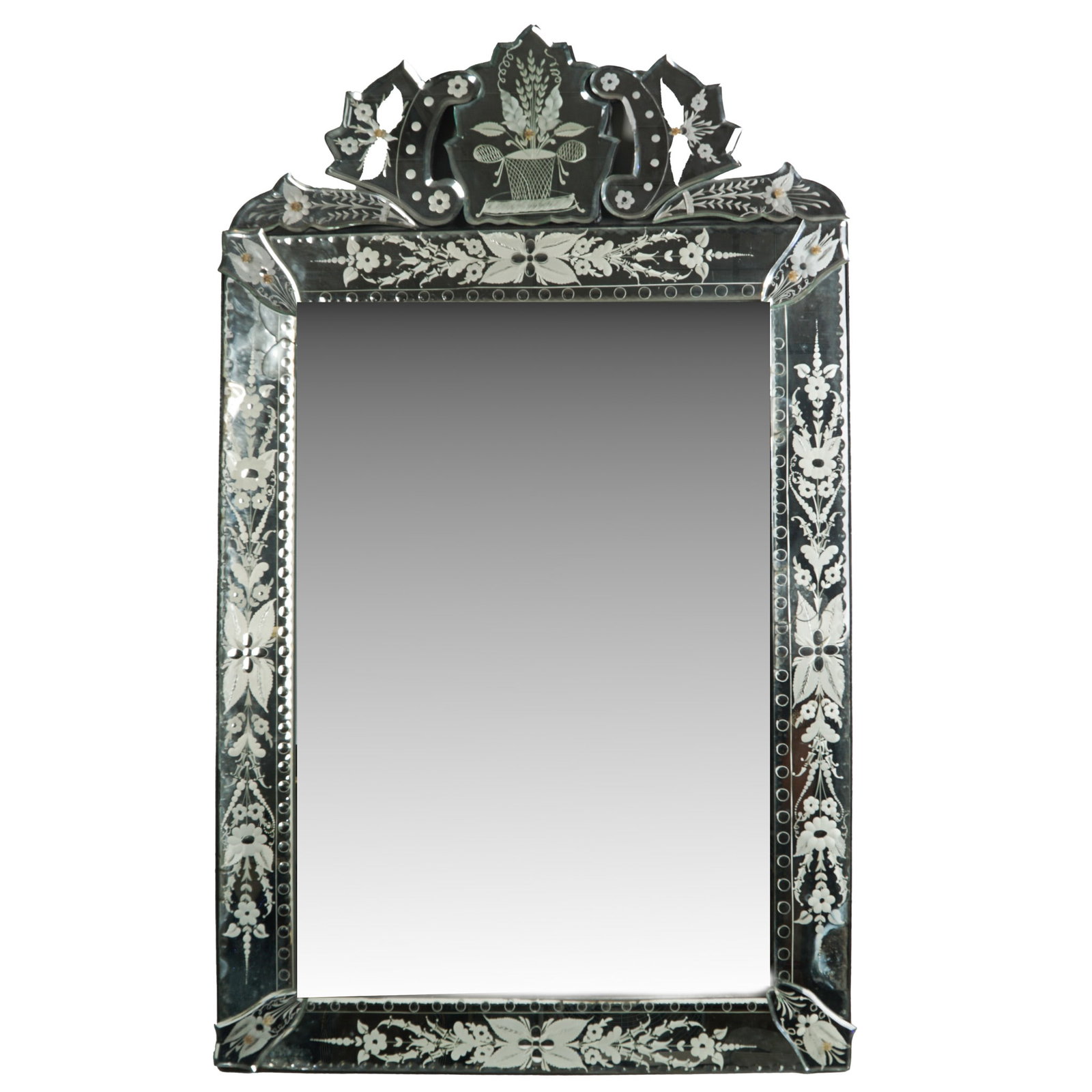 Antique Venetian Style Etched Glass Wall Mirror with Floral Motif (1 of 8)