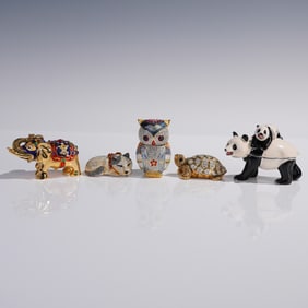 5pc Jeweled Ring and Treasure Boxes with Animal Designs