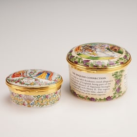 Pair of Halcyon Days Enamel Boxes, Historical & Cultural Themes