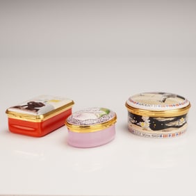 3pc Halcyon Days Enamels Commemorative Boxes