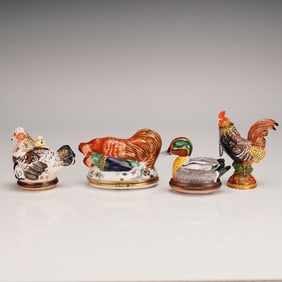 4pc Porcelain Animal Trinket Boxes - Halcyon Days, France, and HD