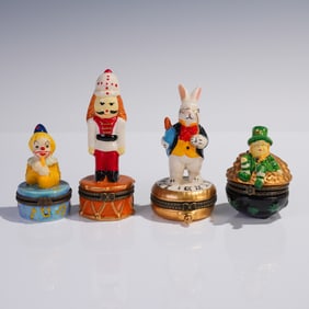 4pc Whimsical Figural Porcelain Trinket Box Quartet