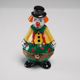 Limoges Porcelain Ring Box, Clown Figure with Polka Dot Pants