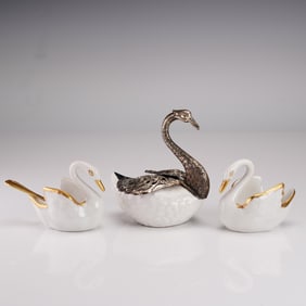 3pc Limoges French Porcelain Swan-form Condiment Set