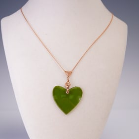 Green Glass Heart Pendant Necklace with 12Kt Gold Chain