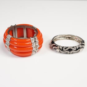 2pc Rhinestone Embellished Hinged Cuff Bracelets