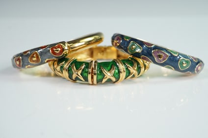 3pc NLH Enamel Bangle Bracelet Set in Green, Gray, and Blue Tones