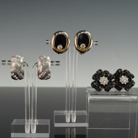 3 Pairs of Designer Clip-On Earrings Including Landau and NLH