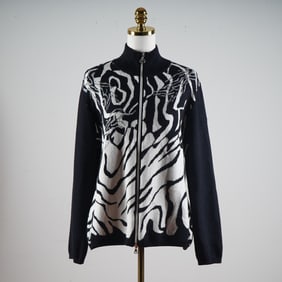 Daily Sports Black & White Zebra Print Zip-Up Knit Jacket