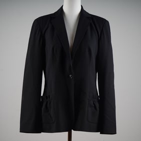 Piazza Sempione Black Stretch Wool Blazer with Ruched Pockets