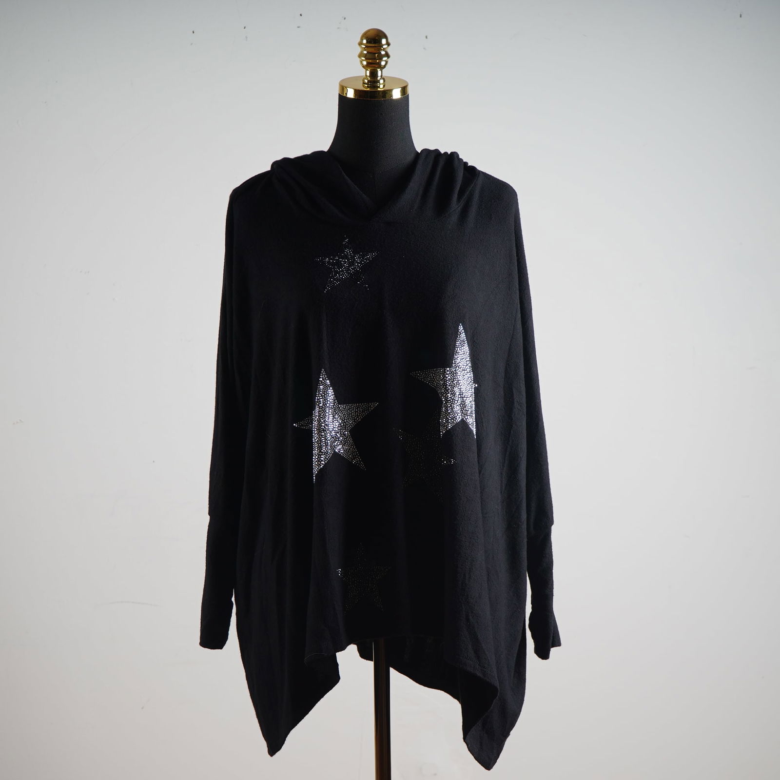Olivia Wendel Black Hooded Poncho with Crystal Star Embellishments (1 of 7)