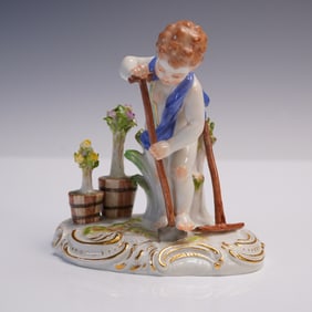 Meissen Porcelain Figurine, Putto Gardening