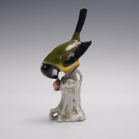 Capodimonte-Style German Porcelain Figurine, Titmouse on Stump