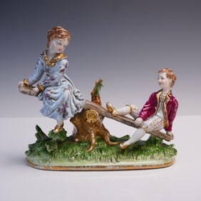 Continental Porcelain Figurine, Children on Seesaw