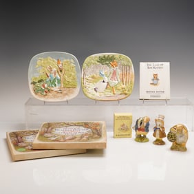 7pc Beswick Beatrix Potter Figurines, Plates and Book