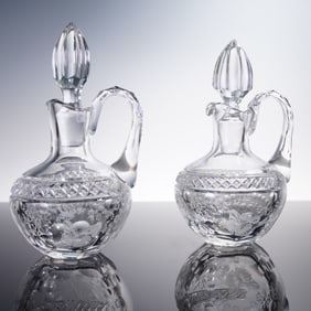 2pc Varga Art Crystal Decanters with Butterfly Etching