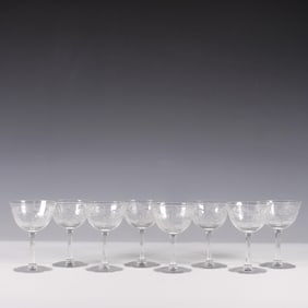 8pc Etched Crystal Coupe Glasses