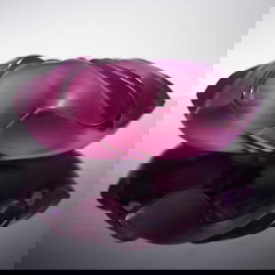 Lalique Crystal Jimson Rose Paperweight: Lalique's "Jimson" crystal paperweight captures the delicate grandeur of a blooming flower in bold amethyst-colored satin-finish crystal. This sculptural piece displays the brand's signature style, bl
