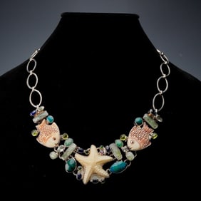 Elligators Sterling Silver Necklace, Starfish & Fish Motif