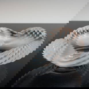 Lalique France Swirled Frosted Crystal Bowl: Modern Lalique France crystal bowl with sculptural swirled rim in alternating frosted and clear finishes. The organic curves and flowing design evoke the elegance of fluid motion, showcasing Lalique's