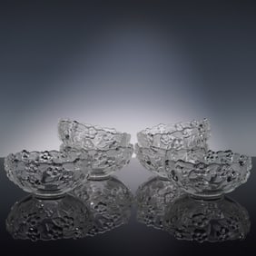 6pc Mikasa Crystal Serving Bowls, Floral Relief Design