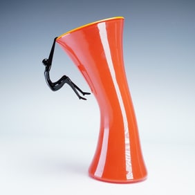2pc Climbing Man Figurine Art Glass Vas