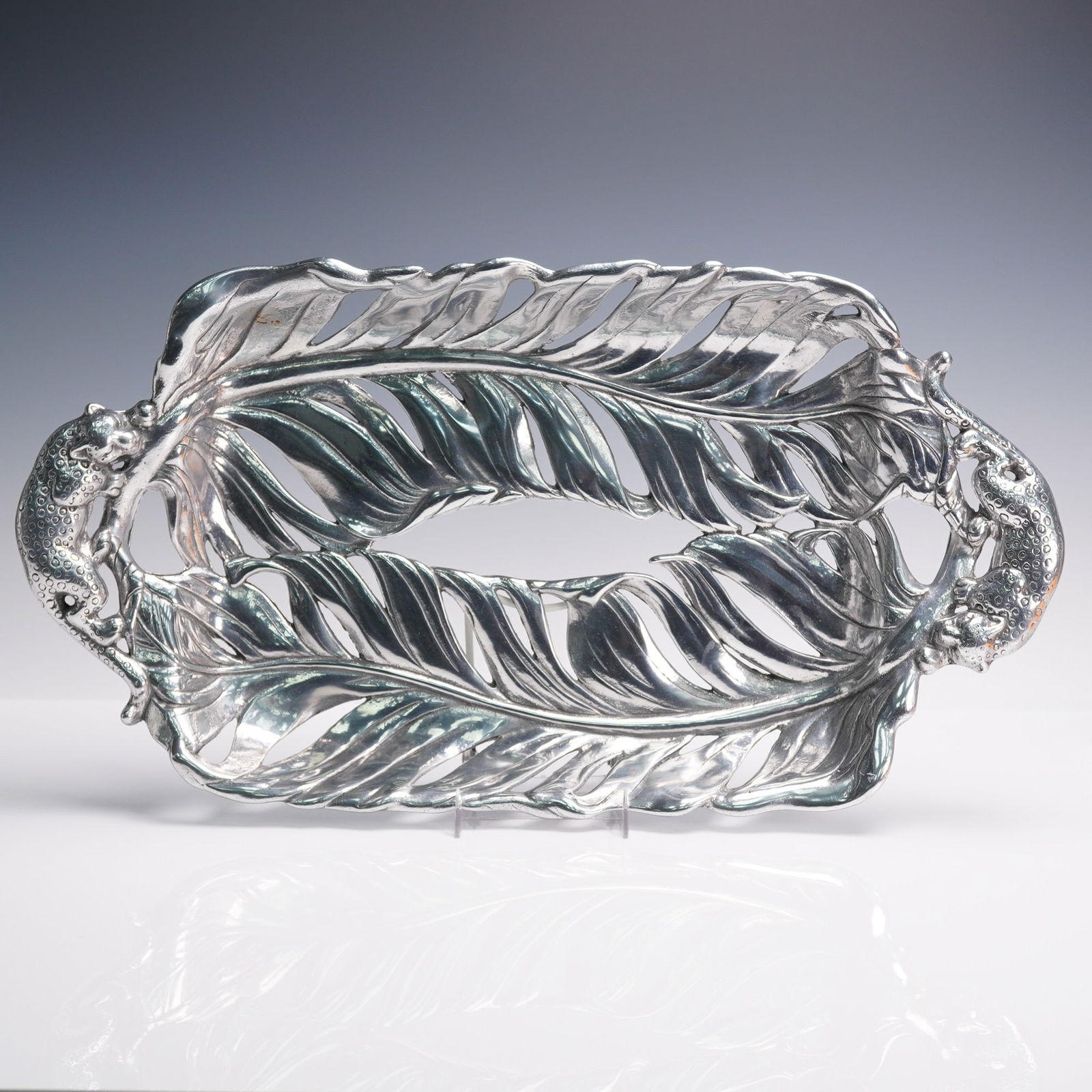 Arthur Court Aluminum Tray with Leopards and Tropical Leaf Relief (1 of 6)