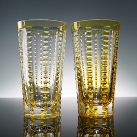 Pair of William Yeoward Crystal Lulu Yellow Highball Glasses