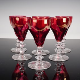 6pc Ruby Red Cordial Glasses, Knopped Stems
