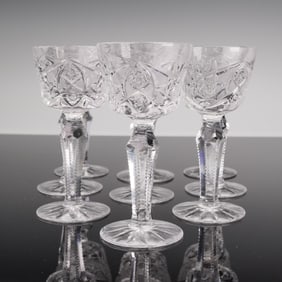 9pc Cut Crystal Cordial Glasses With Faceted Stems