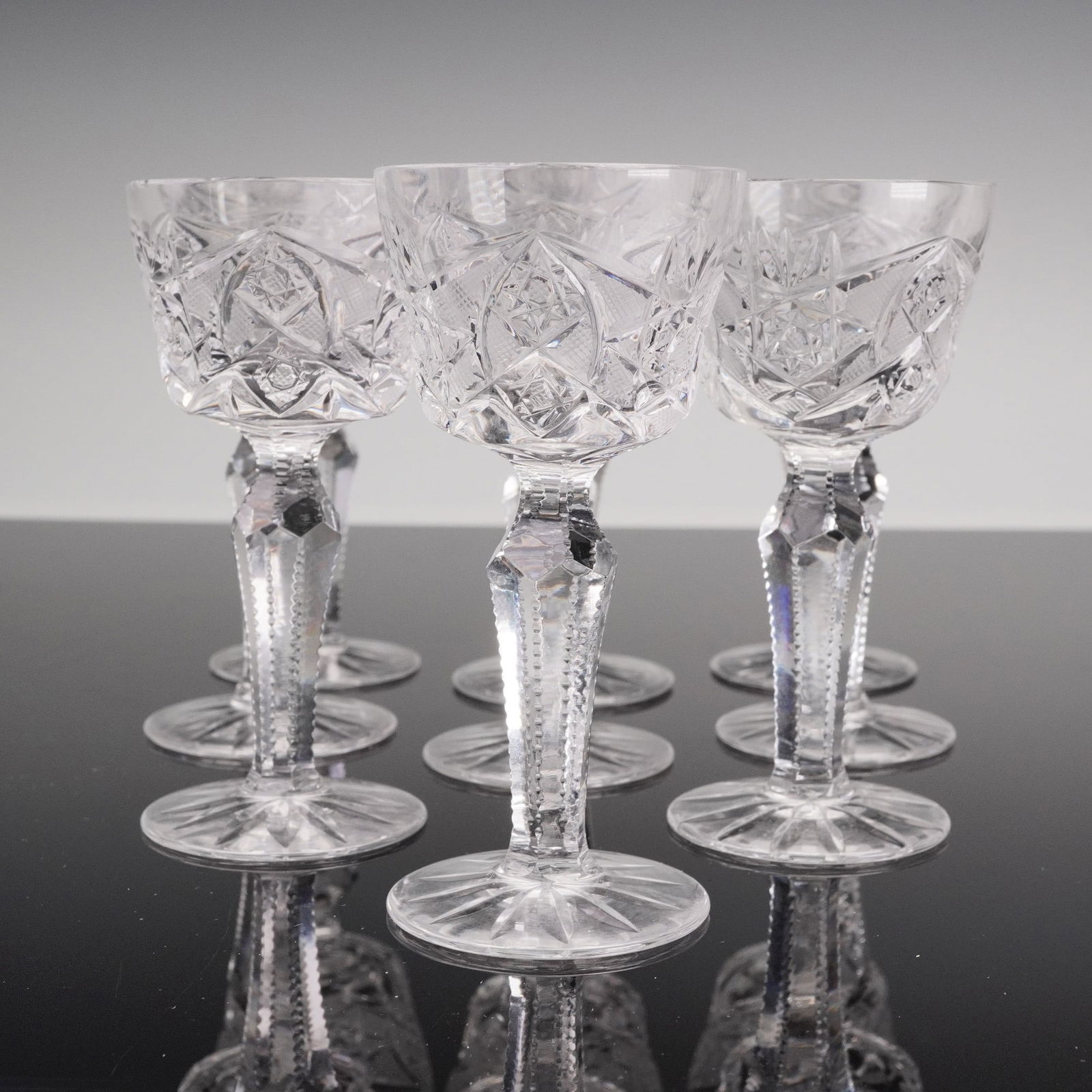 9pc Cut Crystal Cordial Glasses With Faceted Stems (1 of 4)