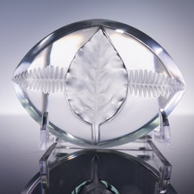Lalique Crystal Paperweight, France Leaf Motif