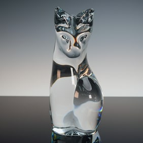 Daum France Clear Crystal Cat Sculpture