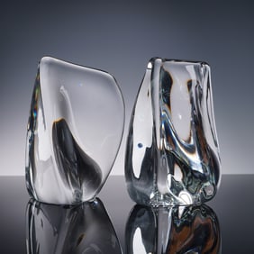 2pc Daum France Crystal Abstract Bookends